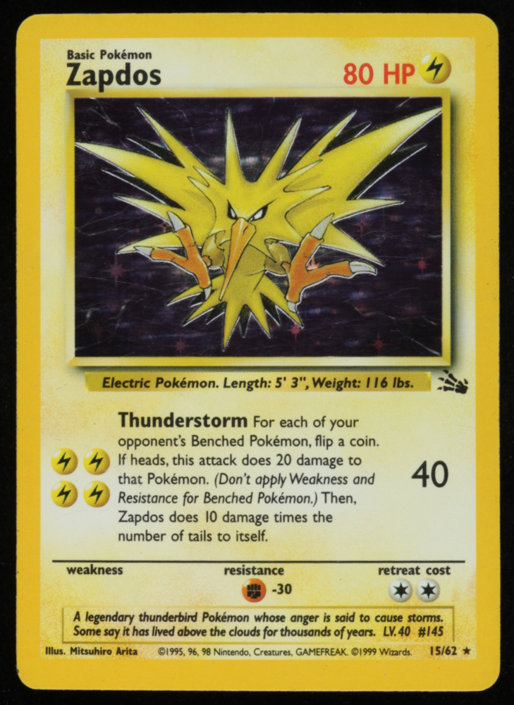 Zapdos 1999 Pokemon Fossil Unlimited #15 HOLO at PristineAuction.com Zapdos 1999 Pokemon Fossil Unlimited #15 HOLO at PristineAuction.com