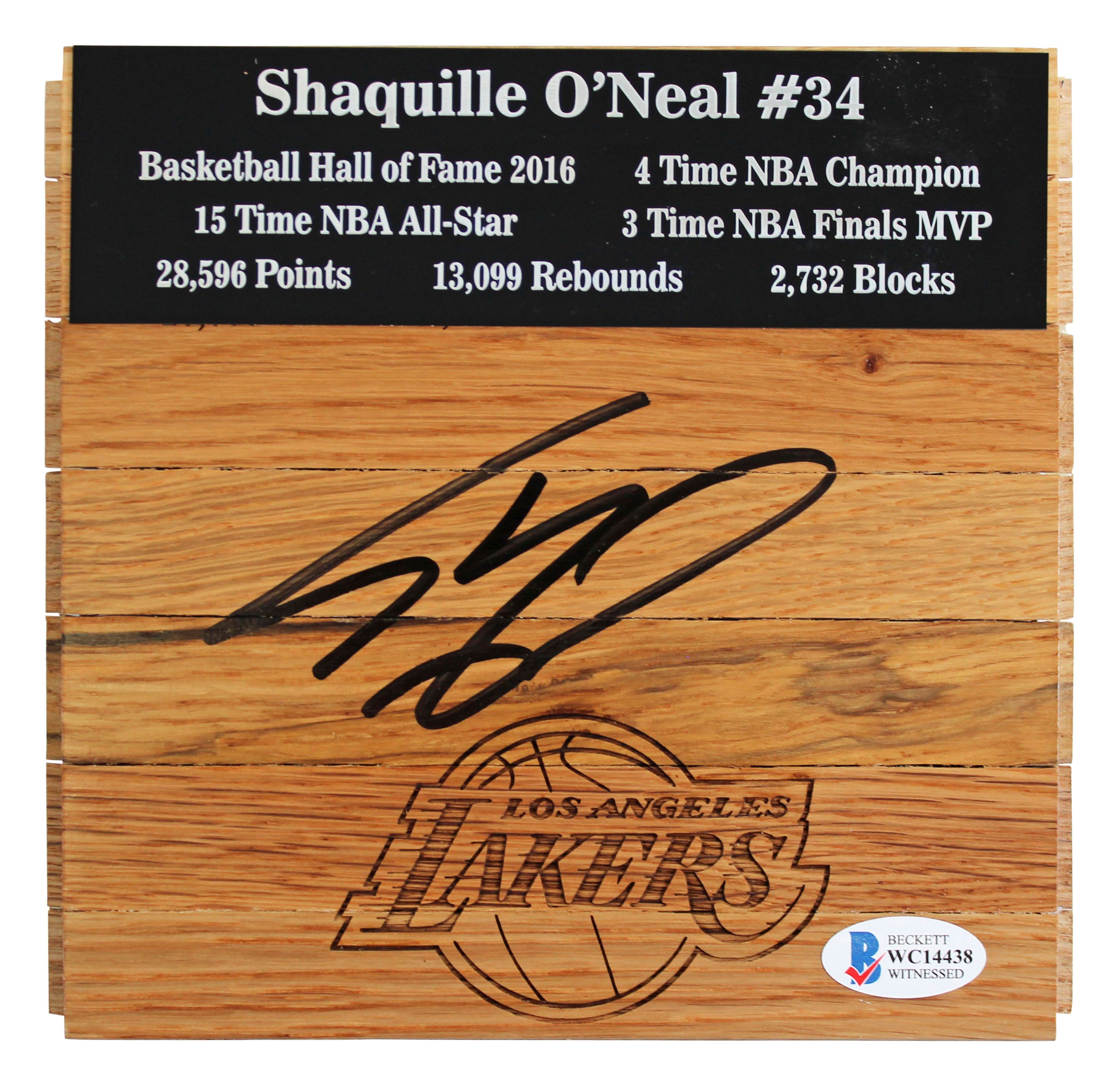 Shaquille O'Neal Signed Lakers 6x6 Floorboard (Beckett COA) at PristineAuction.com Shaquille O'Neal Signed Lakers 6x6 Floorboard (Beckett COA) at PristineAuction.com