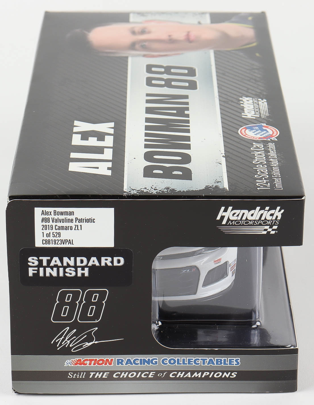 Alex Bowman Signed 2019 NASCAR #88 Valvoline Patriotic - 1:24 Premium Action Diecast Car (PA COA) (See Description) at PristineAuction.com Alex Bowman Signed 2019 NASCAR #88 Valvoline Patriotic - 1:24 Premium Action Diecast Car (PA COA) (See Description) at PristineAuction.com