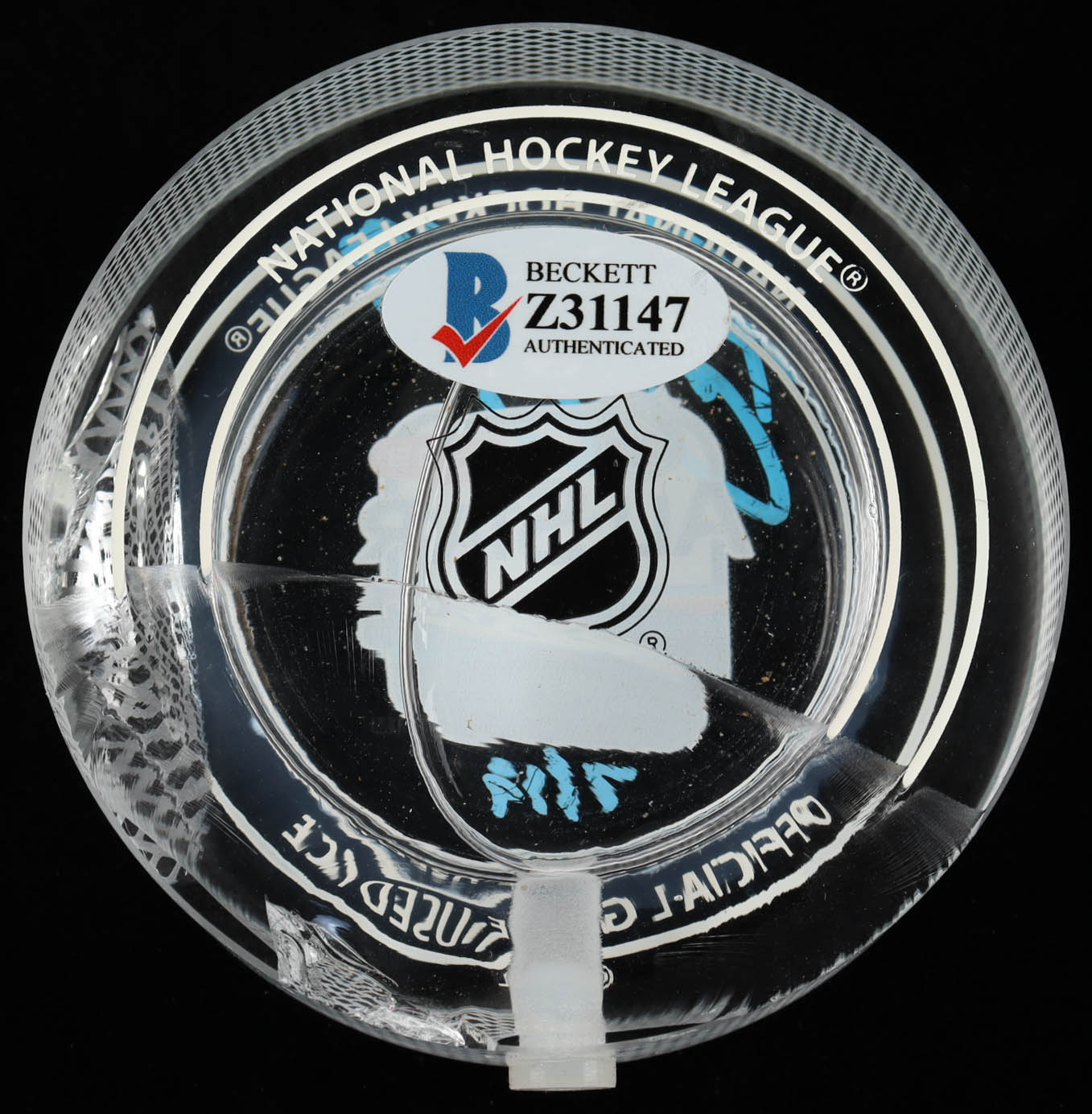 Brent Burns Signed 2019 NHL All-Star Game - Crystal Hockey Puck - Filled with Ice from the 2019 NHL All-Star Game (Beckett COA) (See Description) at PristineAuction.com Brent Burns Signed 2019 NHL All-Star Game - Crystal Hockey Puck - Filled with Ice from the 2019 NHL All-Star Game (Beckett COA) (See Description) at PristineAuction.com