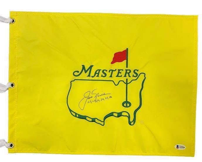 Jack Nicklaus Signed Masters Golf Pin Flag Inscribed "63, 65, 66, 72, 75, 86" (Beckett LOA) at PristineAuction.com Jack Nicklaus Signed Masters Golf Pin Flag Inscribed "63, 65, 66, 72, 75, 86" (Beckett LOA) at PristineAuction.com