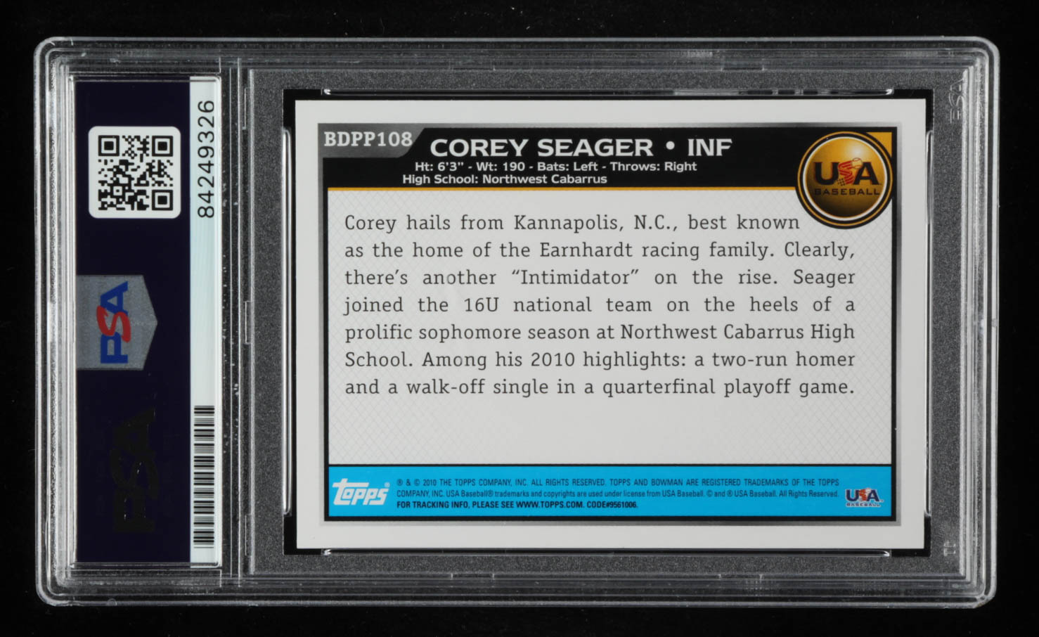 Corey Seager Signed 2010 Bowman Draft Prospects #BDPP108 (PSA Encapsulated) at PristineAuction.com Corey Seager Signed 2010 Bowman Draft Prospects #BDPP108 (PSA Encapsulated) at PristineAuction.com