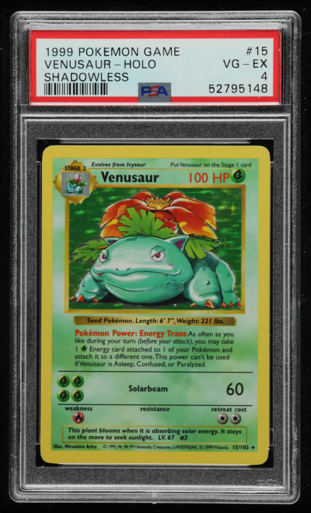 Venusaur 1999 Pokemon Shadowless #15 HOLO (PSA 4) at PristineAuction.com Venusaur 1999 Pokemon Shadowless #15 HOLO (PSA 4) at PristineAuction.com