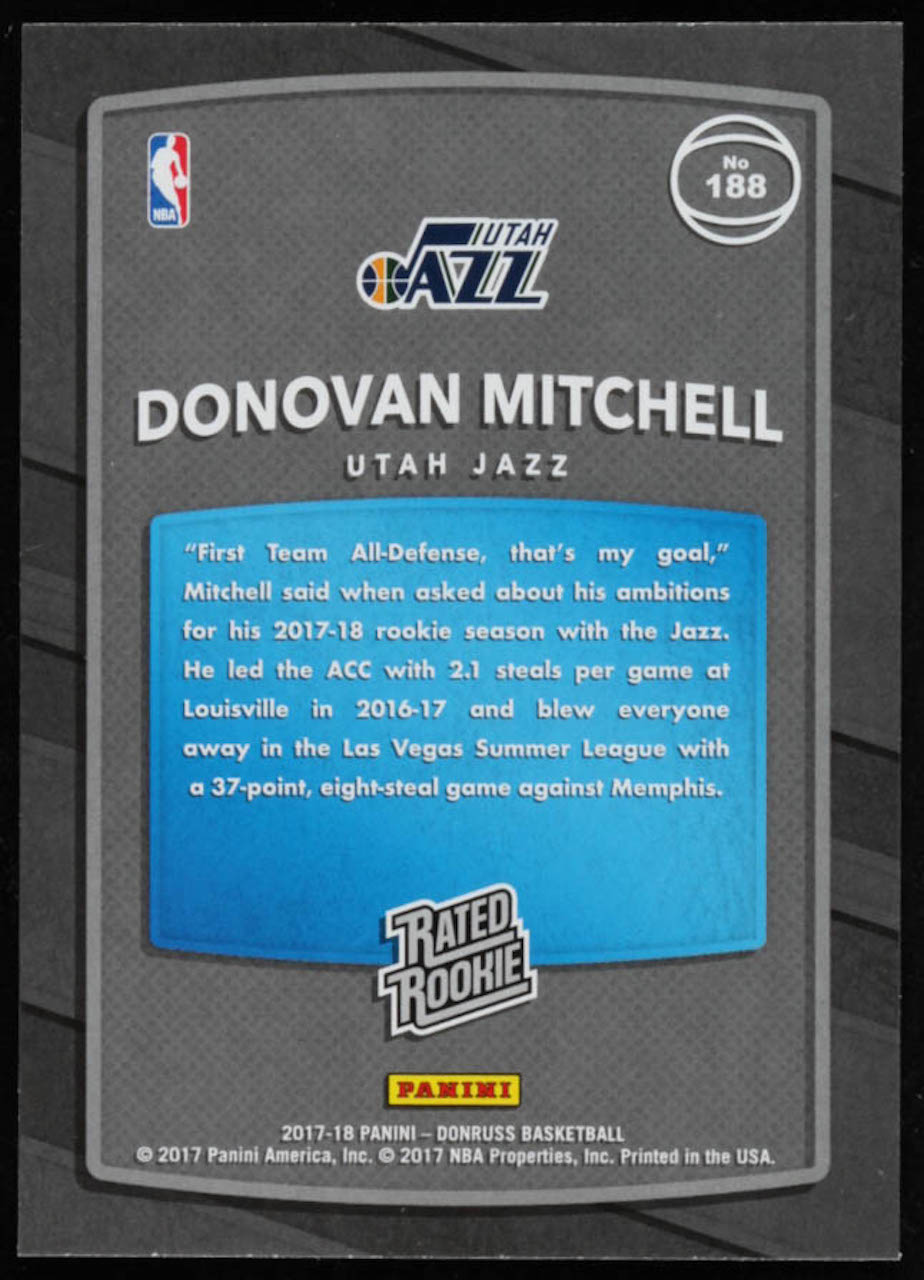 Donovan Mitchell 2017-18 Donruss #188 RC at PristineAuction.com Donovan Mitchell 2017-18 Donruss #188 RC at PristineAuction.com
