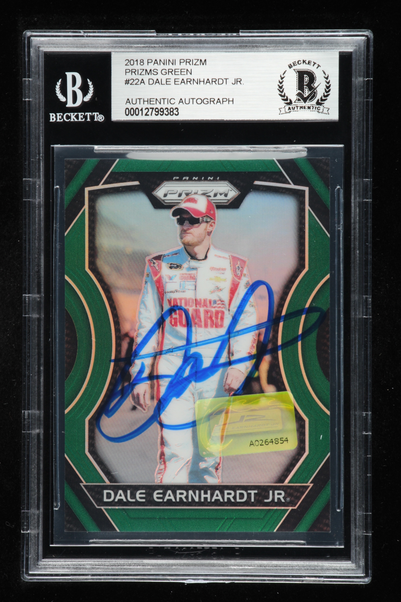 Dale Earnhardt Jr. Signed 2018 Panini Prizm Green #22 - #056/149 (Dale Jr. Hologram & Beckett Encapsulated) at PristineAuction.com Dale Earnhardt Jr. Signed 2018 Panini Prizm Green #22 - #056/149 (Dale Jr. Hologram & Beckett Encapsulated) at PristineAuction.com