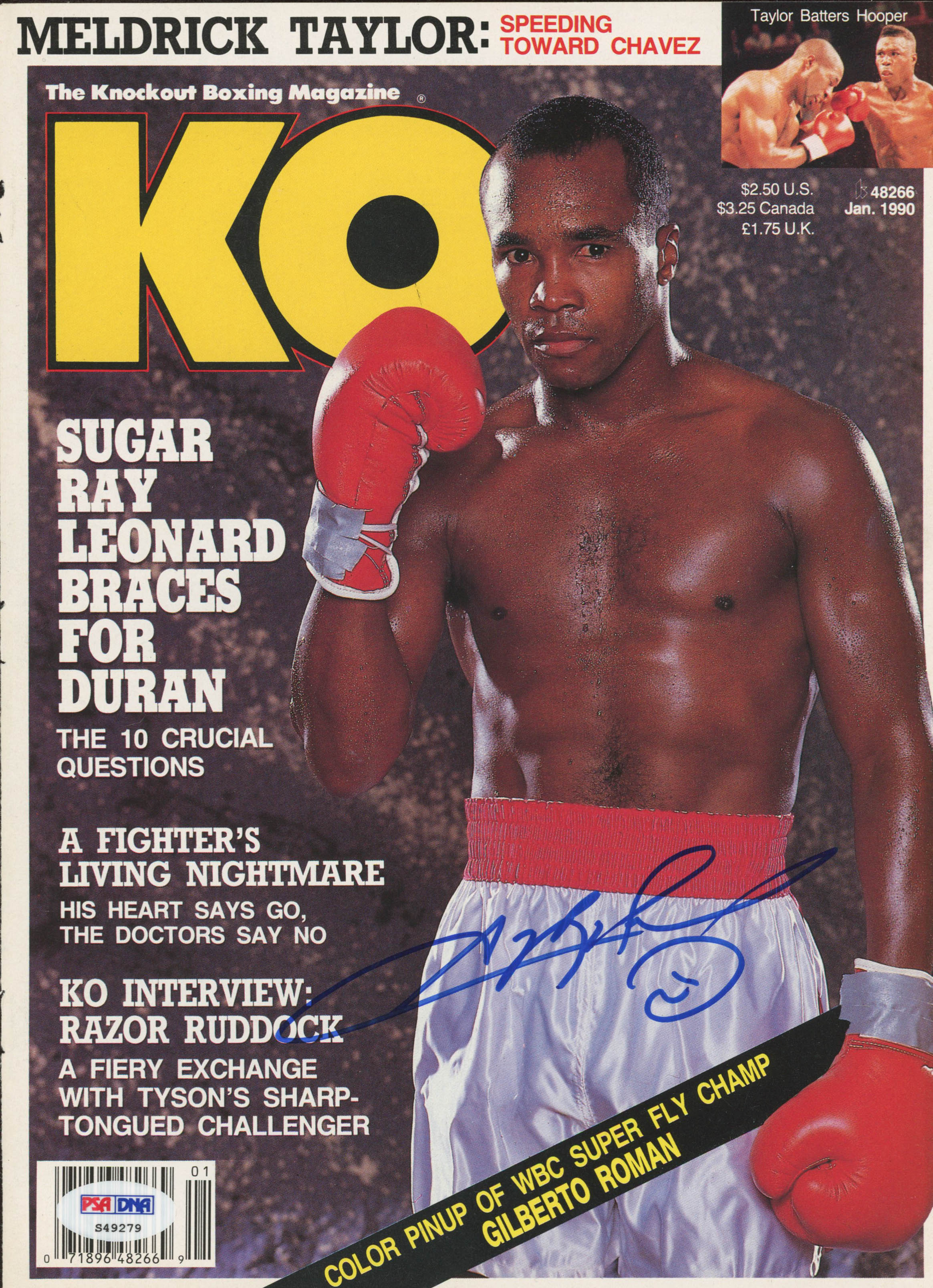 Sugar Ray Leonard Signed 1990 Knockout Boxing Magazine Cover Page (PSA COA) at PristineAuction.com Sugar Ray Leonard Signed 1990 Knockout Boxing Magazine Cover Page (PSA COA) at PristineAuction.com