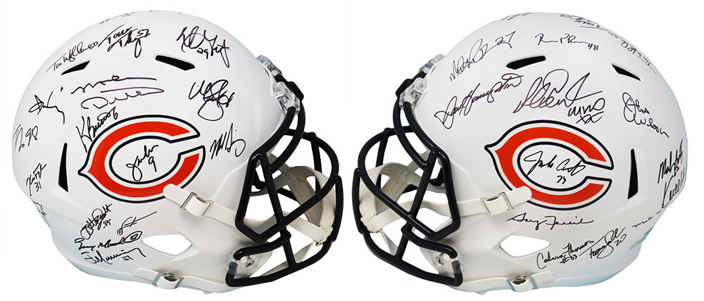 1985 Bears LE Full-Size Matte White Speed Helmet Team-Signed by (28) with Mike Ditka, Mike Singletary, Richard Dent, Dan Hampton (Schwartz Sports COA) at PristineAuction.com 1985 Bears LE Full-Size Matte White Speed Helmet Team-Signed by (28) with Mike Ditka, Mike Singletary, Richard Dent, Dan Hampton (Schwartz Sports COA) at PristineAuction.com