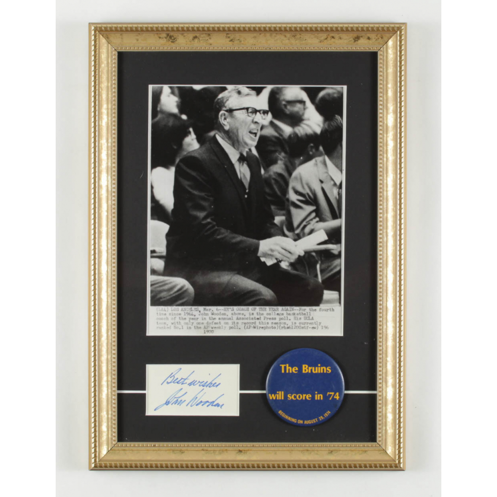 John Wooden Signed UCLA Bruins 12x17 Custom Framed Cut Display with
