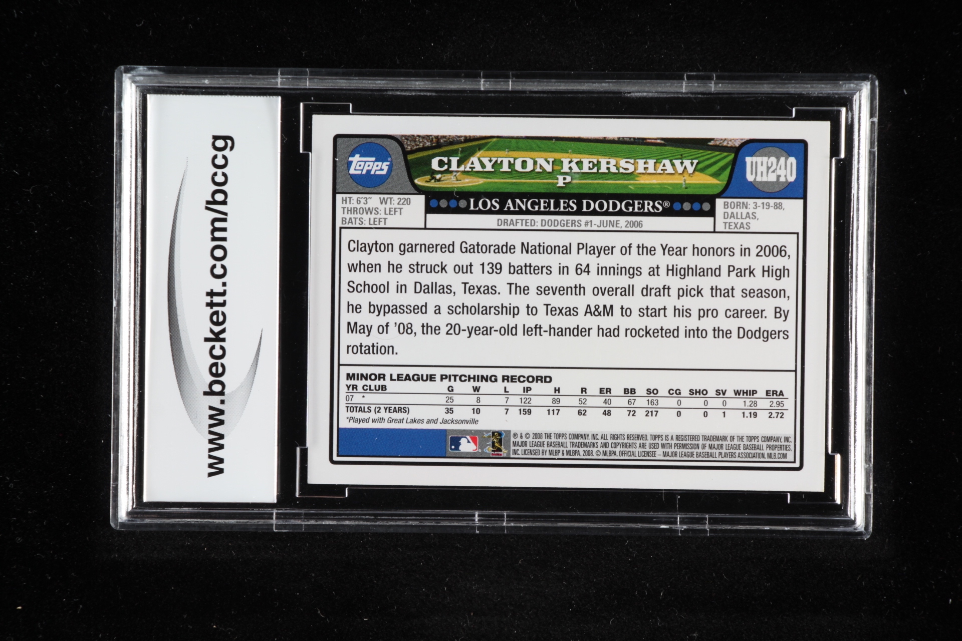 Clayton Kershaw 2008 Topps Update #UH240 RC (BCCG 10) at PristineAuction.com Clayton Kershaw 2008 Topps Update #UH240 RC (BCCG 10) at PristineAuction.com