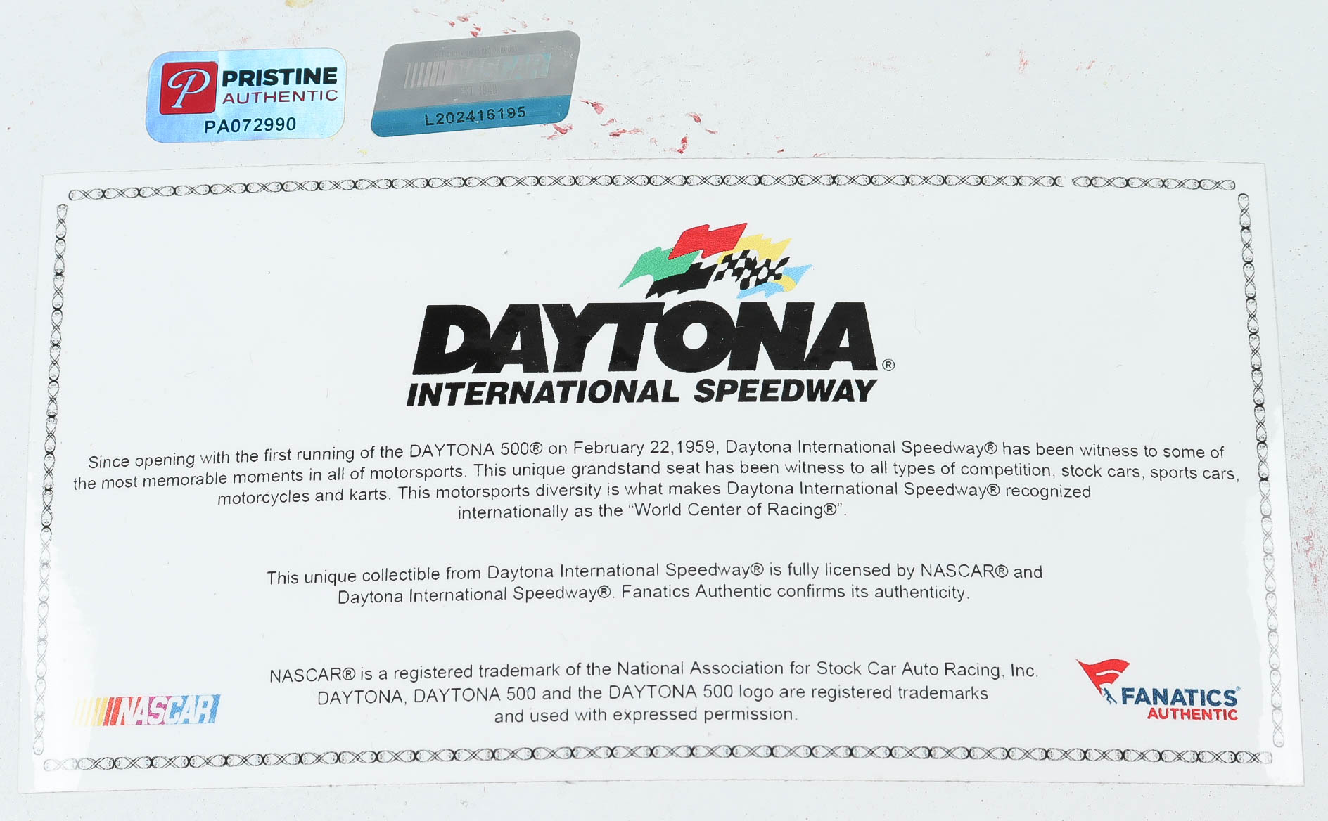 Dale Earnhardt Jr. Signed Original #8 Daytona International Speedway Seat Back (Dale Jr. Hologram & COA, Fanatics COA, & PA COA) at PristineAuction.com Dale Earnhardt Jr. Signed Original #8 Daytona International Speedway Seat Back (Dale Jr. Hologram & COA, Fanatics COA, & PA COA) at PristineAuction.com