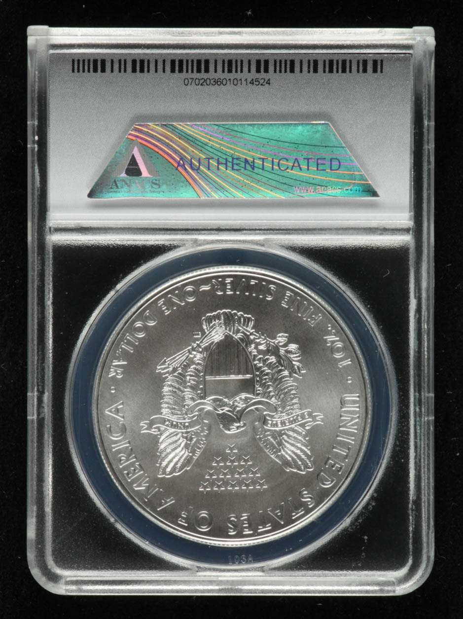2017 American Silver Eagle $1 One Dollar Coin - Black Eagle Label (ANACS MS70) at PristineAuction.com 2017 American Silver Eagle $1 One Dollar Coin - Black Eagle Label (ANACS MS70) at PristineAuction.com