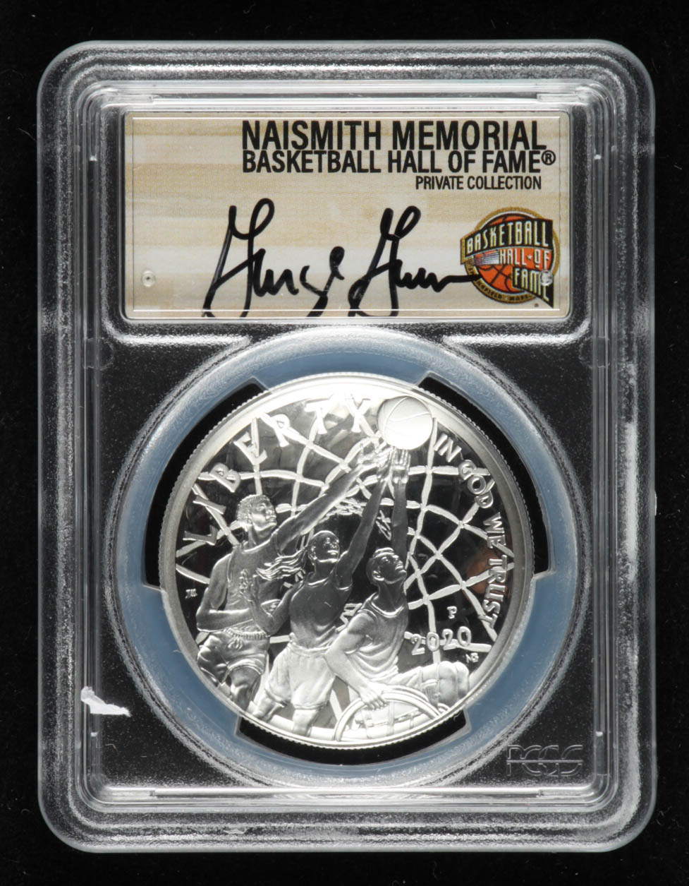 George Gervin Signed 2020-P Basketball Hall of Fame Silver Dollar - First Day of Issue (PCGS PR70 Deep Cameo) at PristineAuction.com George Gervin Signed 2020-P Basketball Hall of Fame Silver Dollar - First Day of Issue (PCGS PR70 Deep Cameo) at PristineAuction.com