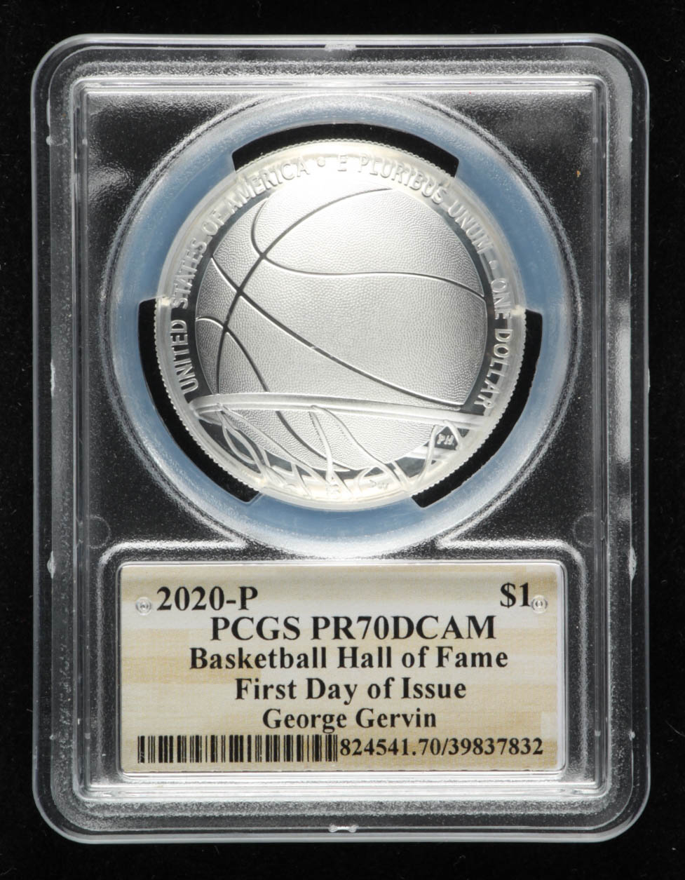 George Gervin Signed 2020-P Basketball Hall of Fame Silver Dollar - First Day of Issue (PCGS PR70 Deep Cameo) at PristineAuction.com George Gervin Signed 2020-P Basketball Hall of Fame Silver Dollar - First Day of Issue (PCGS PR70 Deep Cameo) at PristineAuction.com