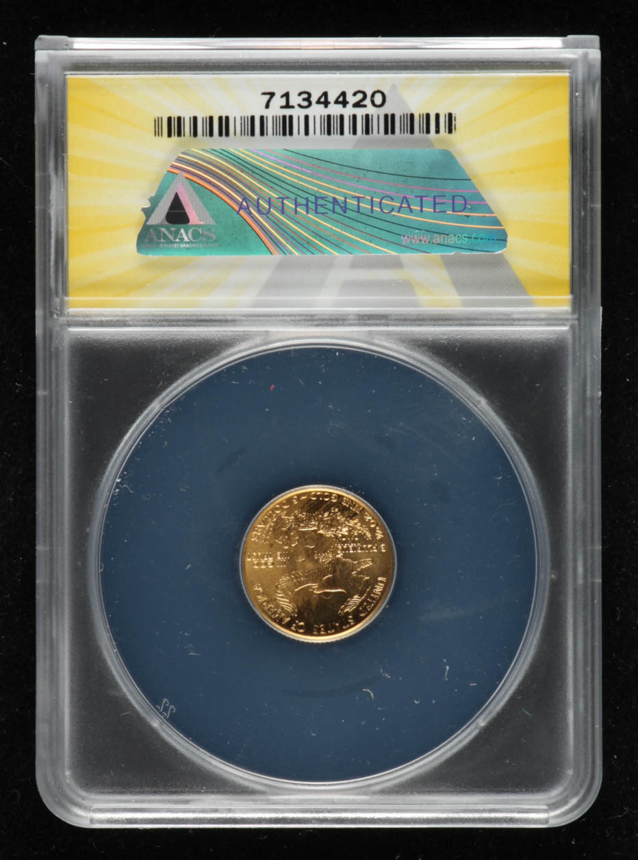 1999 American Gold Eagle $5 Five Dollar 1/10 oz Gold Coin (ANACS MS69) at PristineAuction.com 1999 American Gold Eagle $5 Five Dollar 1/10 oz Gold Coin (ANACS MS69) at PristineAuction.com