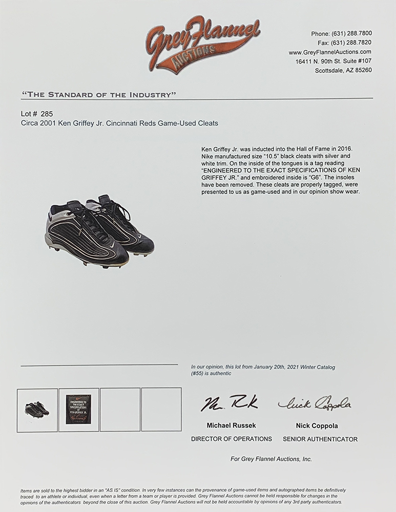 Ken Griffey Jr. Game-Used Pair of (2) Nike Baseball Cleats (Grey Flannel LOA) at PristineAuction.com Ken Griffey Jr. Game-Used Pair of (2) Nike Baseball Cleats (Grey Flannel LOA) at PristineAuction.com