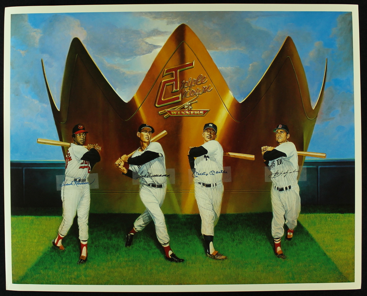 MLB Triple Crown Winners 20x25 Lithograph with Mickey Mantle, Ted Williams, Frank Robinson & Carl Yastrzemski at PristineAuction.com MLB Triple Crown Winners 20x25 Lithograph with Mickey Mantle, Ted Williams, Frank Robinson & Carl Yastrzemski at PristineAuction.com