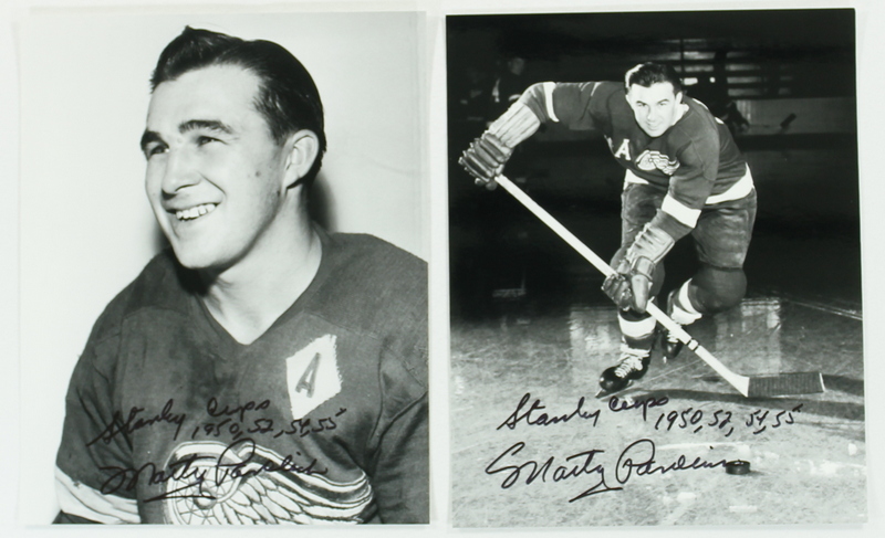 Lot of (2) Marty Pavelich Signed Red Wings 8x10 Photos Inscribed "Stanley Cups 1950, 52, 54, 55" (PA LOA) at PristineAuction.com Lot of (2) Marty Pavelich Signed Red Wings 8x10 Photos Inscribed "Stanley Cups 1950, 52, 54, 55" (PA LOA) at PristineAuction.com
