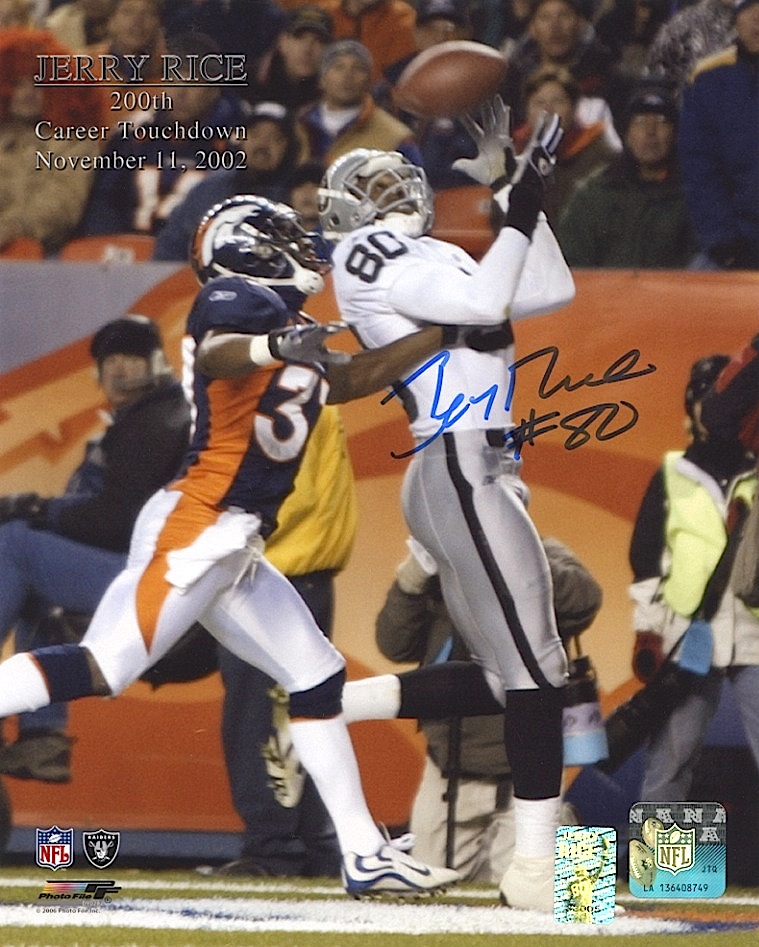 Jerry Rice Signed Raiders "200th Career Touchdown" Commemorative 8x10 Photo (Rice Hologram) at PristineAuction.com Jerry Rice Signed Raiders "200th Career Touchdown" Commemorative 8x10 Photo (Rice Hologram) at PristineAuction.com
