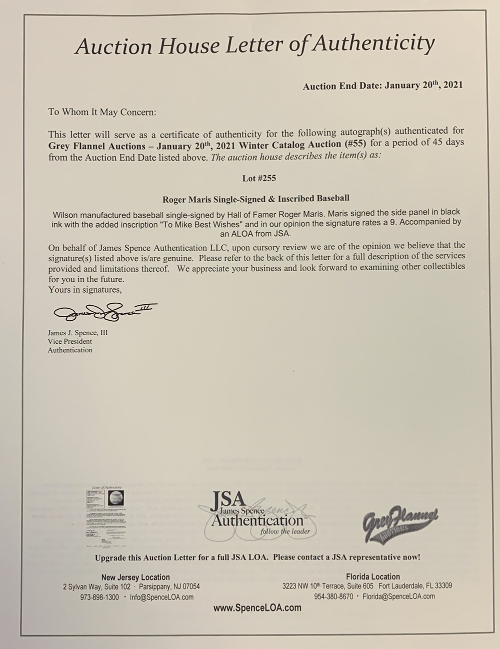 Roger Maris Signed Wilson Baseball Inscribed "Best Wishes" (JSA ALOA) at PristineAuction.com Roger Maris Signed Wilson Baseball Inscribed "Best Wishes" (JSA ALOA) at PristineAuction.com