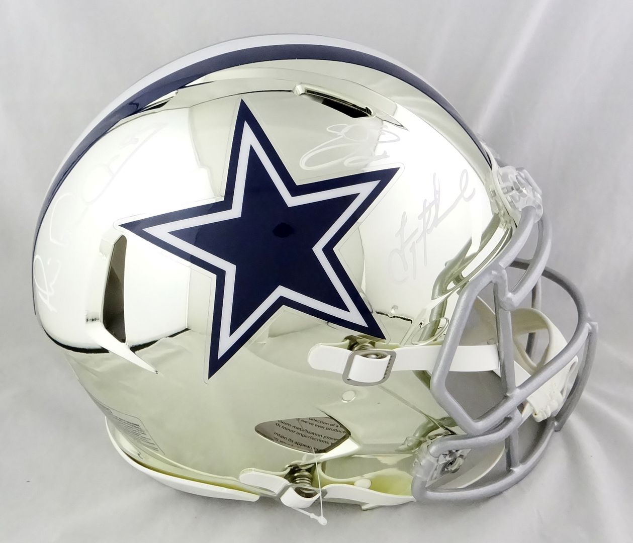 Troy Aikman, Emmitt Smith, & Michael Irvin Signed Cowboys Full-Size Authentic On-Field Chrome Speed Helmet (Beckett Hologram) at PristineAuction.com Troy Aikman, Emmitt Smith, & Michael Irvin Signed Cowboys Full-Size Authentic On-Field Chrome Speed Helmet (Beckett Hologram) at PristineAuction.com