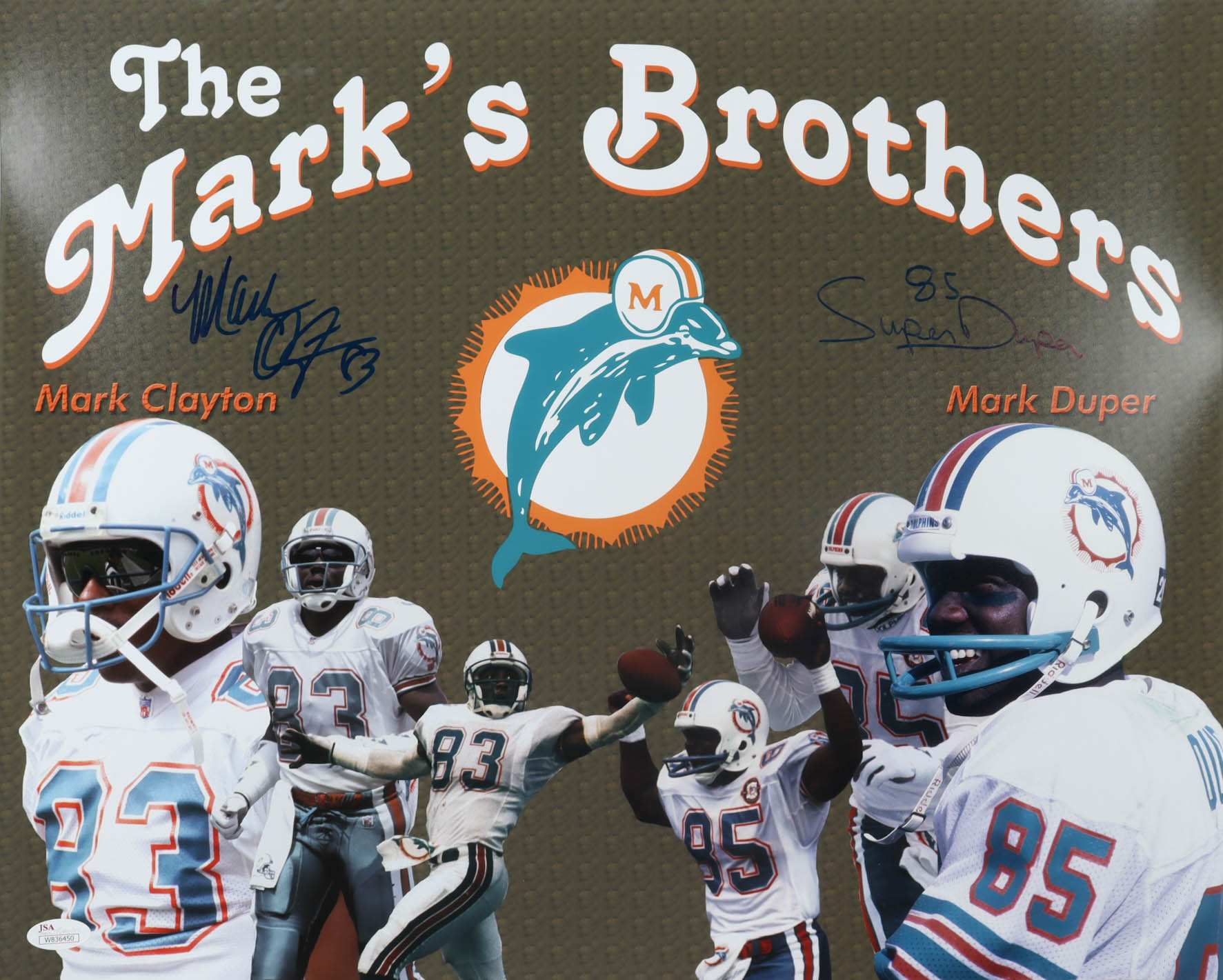 Mark Clayton & Mark "Super" Duper Signed Dolphins 16x20 Photo (JSA COA) at PristineAuction.com Mark Clayton & Mark "Super" Duper Signed Dolphins 16x20 Photo (JSA COA) at PristineAuction.com
