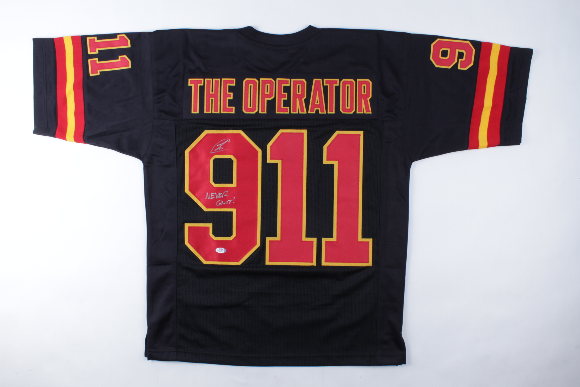 Robert O'Neill Signed "The Operator" 9/11 Tribute Jersey Inscribed "Never Quit" (PSA COA) at PristineAuction.com Robert O'Neill Signed "The Operator" 9/11 Tribute Jersey Inscribed "Never Quit" (PSA COA) at PristineAuction.com