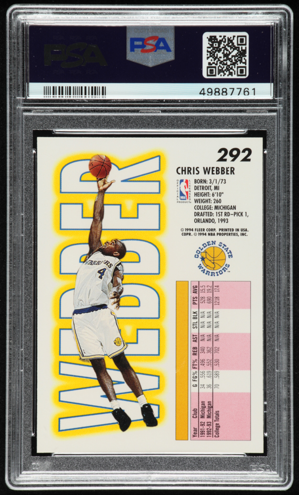 Chris Webber 1993-94 Fleer #292 RC (PSA 7) at PristineAuction.com Chris Webber 1993-94 Fleer #292 RC (PSA 7) at PristineAuction.com