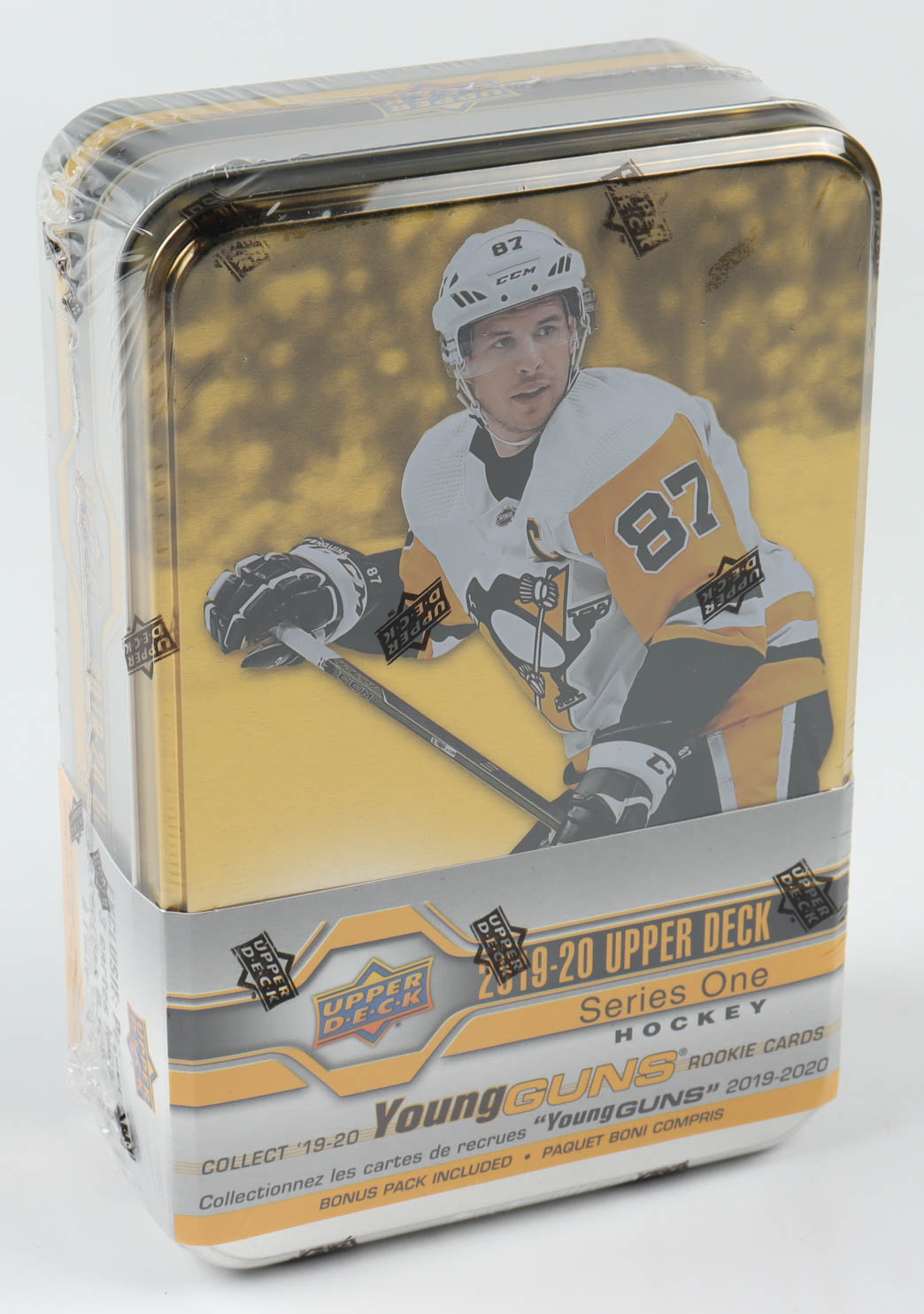 2019-20 Upper Deck Series 1 Hockey Tin Box with (9) Packs at PristineAuction.com 2019-20 Upper Deck Series 1 Hockey Tin Box with (9) Packs at PristineAuction.com