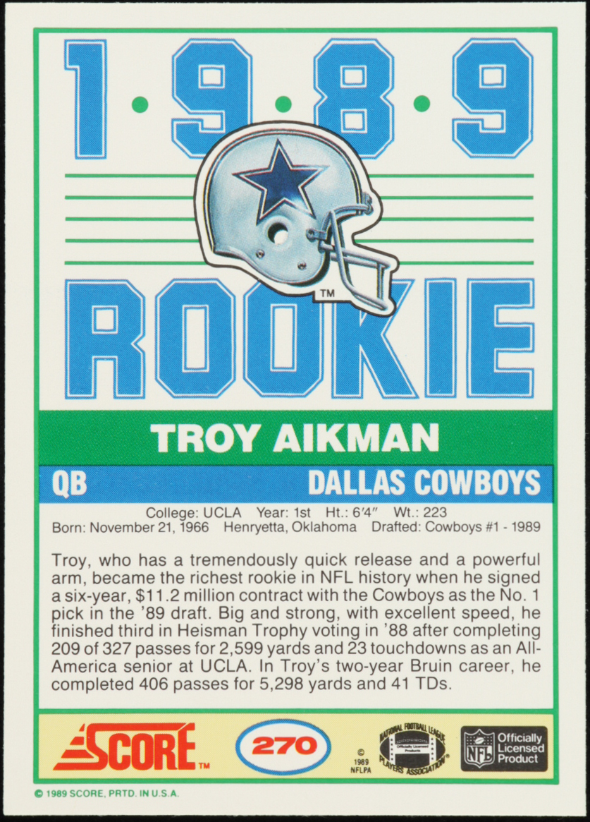 Troy Aikman 1989 Score #270 RC at PristineAuction.com Troy Aikman 1989 Score #270 RC at PristineAuction.com
