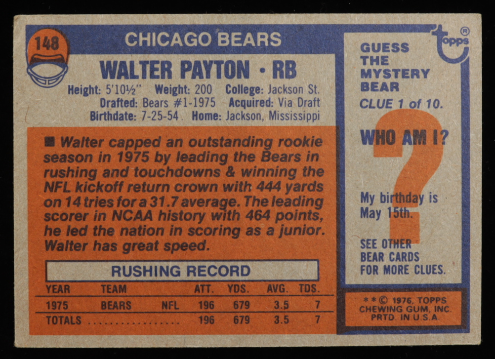 Walter Payton 1976 Topps #148 RC at PristineAuction.com Walter Payton 1976 Topps #148 RC at PristineAuction.com