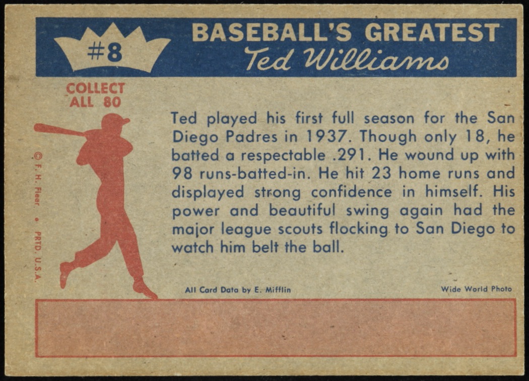 Ted Williams 1959 Fleer #8 1937 First Full Season at PristineAuction.com Ted Williams 1959 Fleer #8 1937 First Full Season at PristineAuction.com