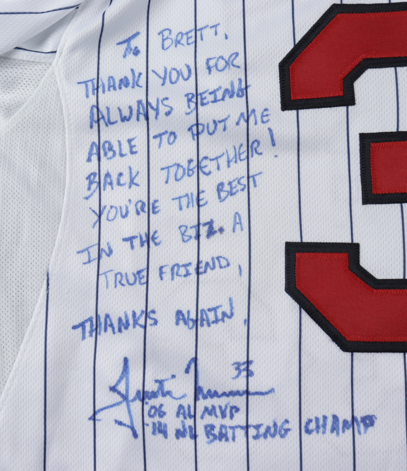 Justin Morneau Signed Twins Jersey with Extensive Inscription (JSA) at PristineAuction.com Justin Morneau Signed Twins Jersey with Extensive Inscription (JSA) at PristineAuction.com