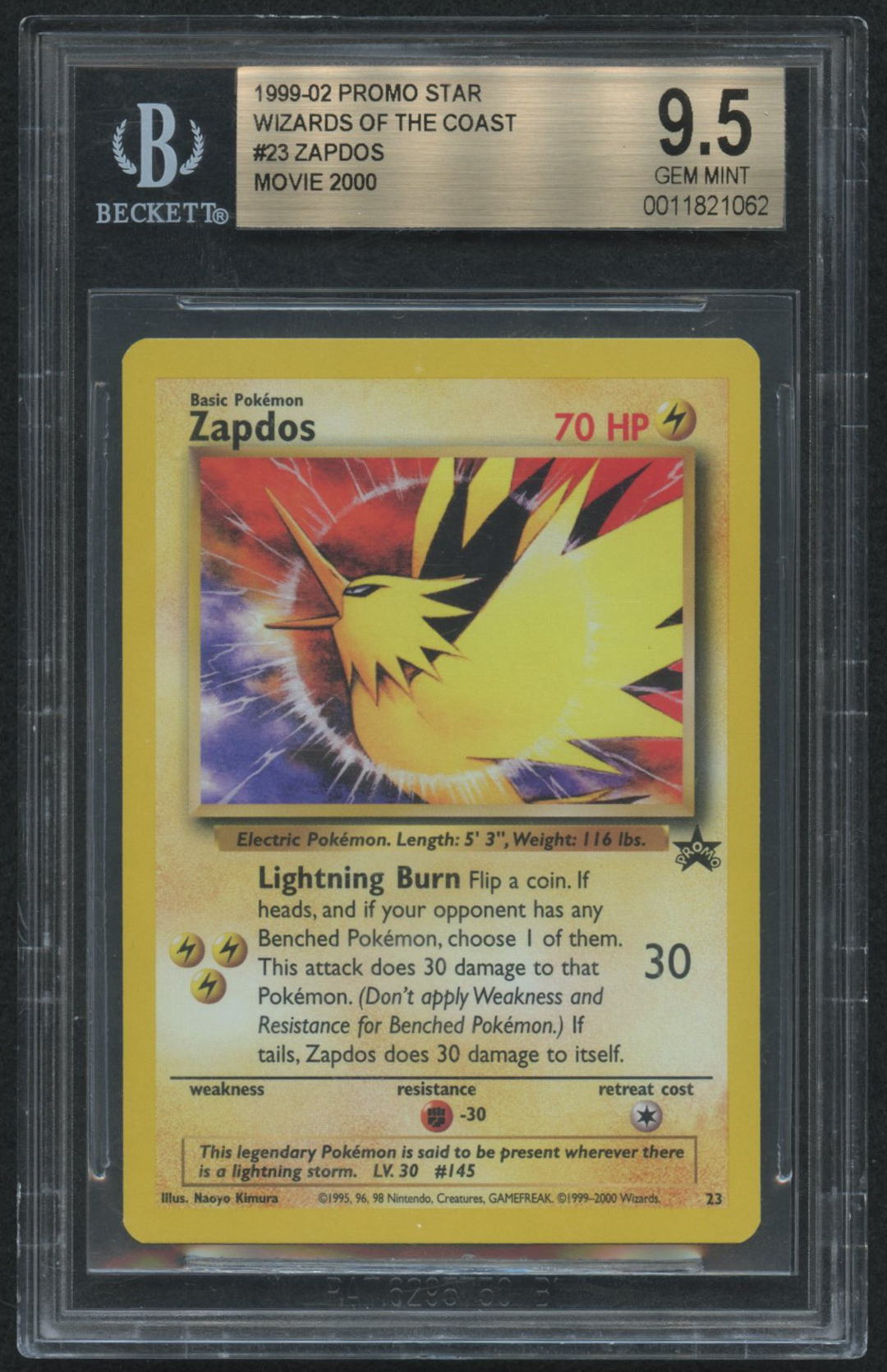 Zapdos 1999-02 Pokemon Wizards of the Coast Black Star Promos #23 Movie 2000 (BGS 9.5) at PristineAuction.com Zapdos 1999-02 Pokemon Wizards of the Coast Black Star Promos #23 Movie 2000 (BGS 9.5) at PristineAuction.com