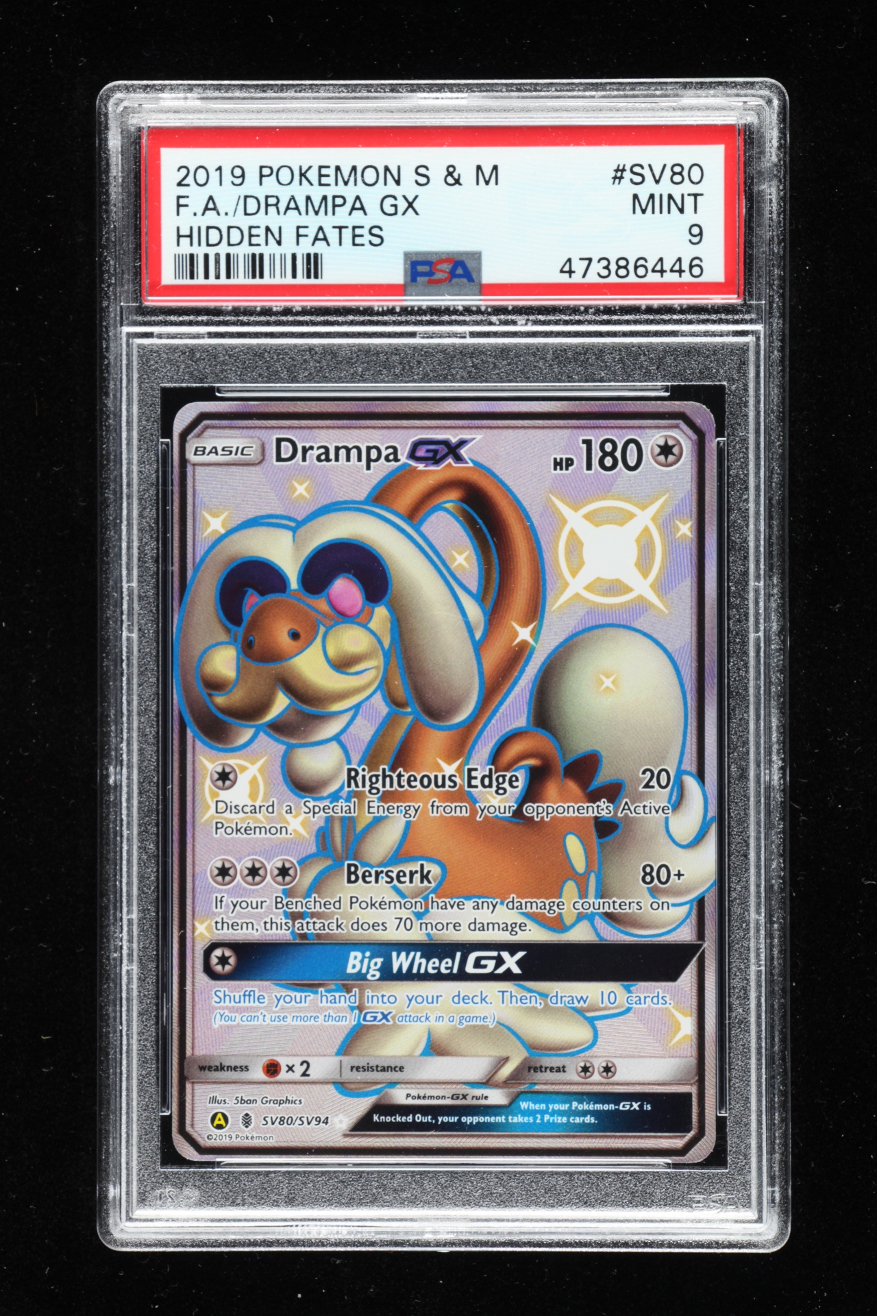 Drampa GX 2019 Pokemon Sun & Moon Hidden Fates #SV80 (PSA 9) at PristineAuction.com Drampa GX 2019 Pokemon Sun & Moon Hidden Fates #SV80 (PSA 9) at PristineAuction.com