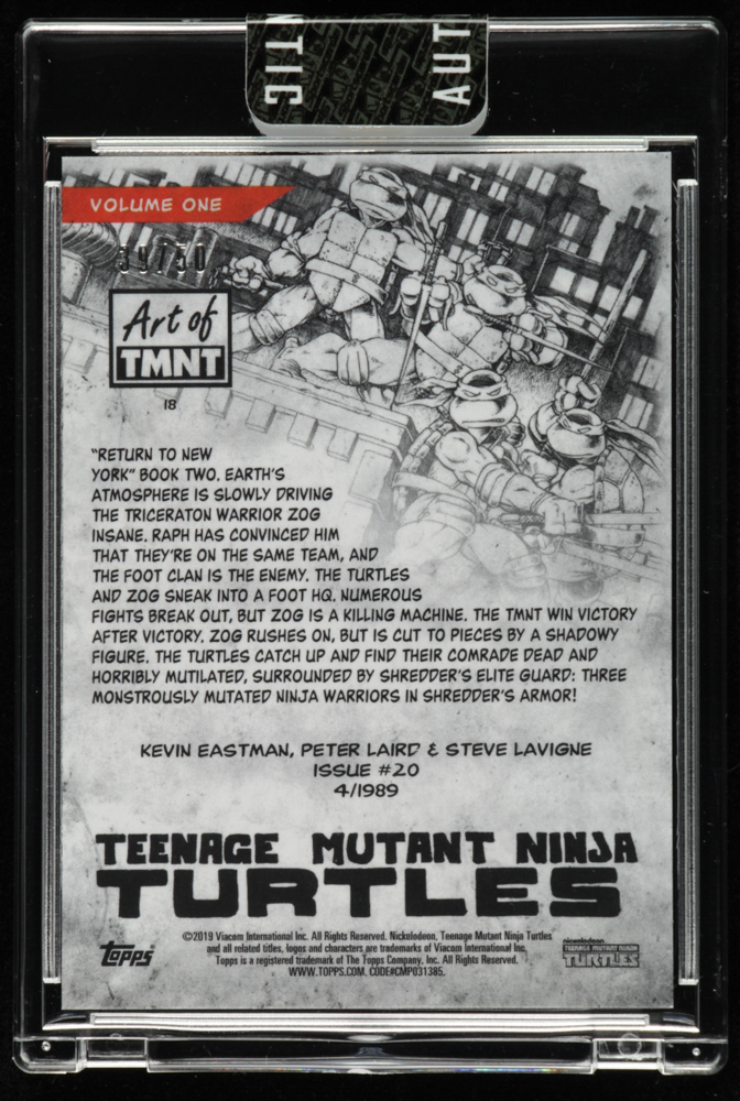 Kevin Eastman Signed 2019 Topps Art of TMNT Purple #18 (Sportscards.com Encapsulated) at PristineAuction.com Kevin Eastman Signed 2019 Topps Art of TMNT Purple #18 (Sportscards.com Encapsulated) at PristineAuction.com