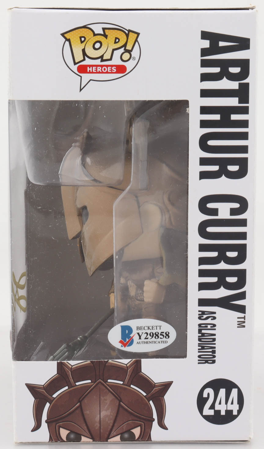 Jason Momoa Signed "Aquaman" #244 Arthur Curry As Gladiator Funko Pop! Vinyl Figure (Beckett Hologram) (See Description) at PristineAuction.com Jason Momoa Signed "Aquaman" #244 Arthur Curry As Gladiator Funko Pop! Vinyl Figure (Beckett Hologram) (See Description) at PristineAuction.com