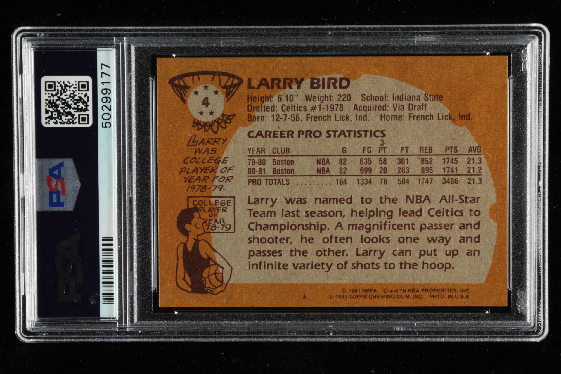 Larry Bird 1981-82 Topps #4 (PSA 9) (OC) at PristineAuction.com Larry Bird 1981-82 Topps #4 (PSA 9) (OC) at PristineAuction.com