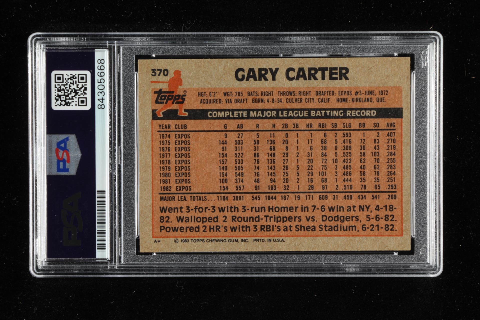 Gary Carter Signed 1983 Topps #370 (PSA Encapsulated) at PristineAuction.com Gary Carter Signed 1983 Topps #370 (PSA Encapsulated) at PristineAuction.com