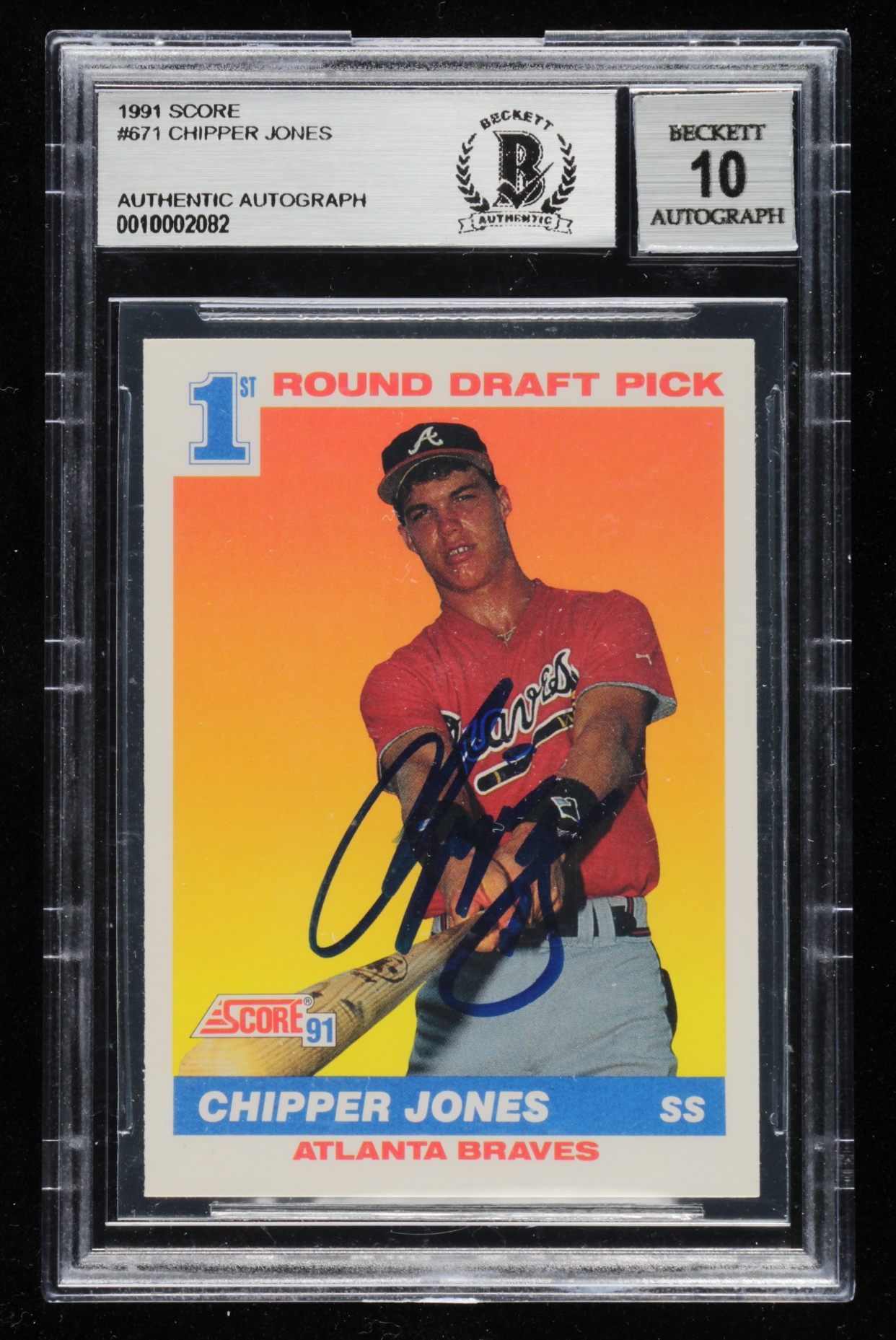 Chipper Jones Signed 1991 Score #671 RC (BGS Encapsulated) at PristineAuction.com Chipper Jones Signed 1991 Score #671 RC (BGS Encapsulated) at PristineAuction.com