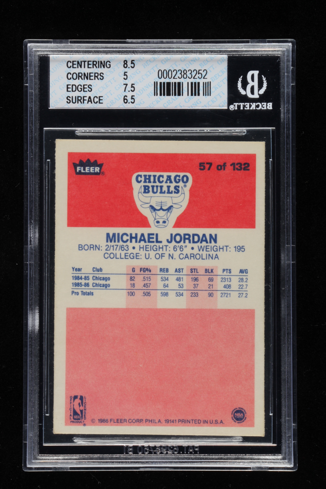 Michael Jordan 1986-87 Fleer #57 RC (BGS 5.5) at PristineAuction.com Michael Jordan 1986-87 Fleer #57 RC (BGS 5.5) at PristineAuction.com