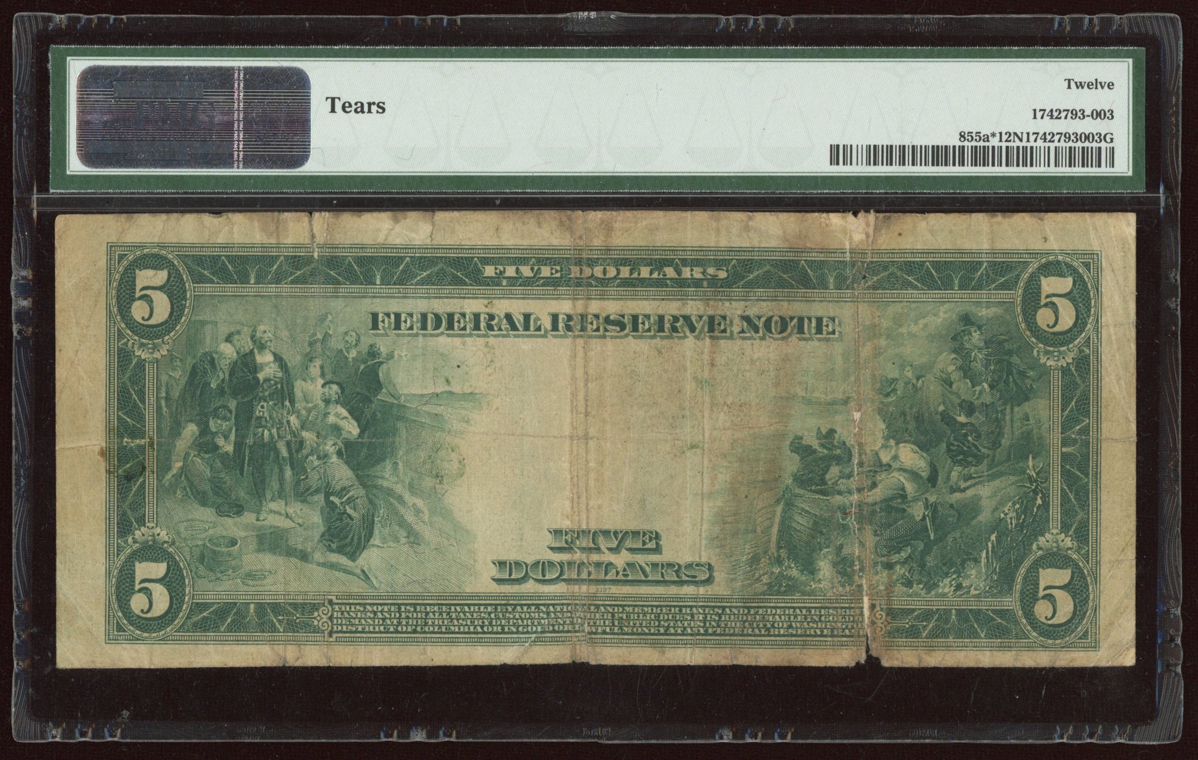 1914 $5 Five-Dollar Blue Seal U.S. Large-Size Federal Reserve Star Note (PMG 12) at PristineAuction.com 1914 $5 Five-Dollar Blue Seal U.S. Large-Size Federal Reserve Star Note (PMG 12) at PristineAuction.com