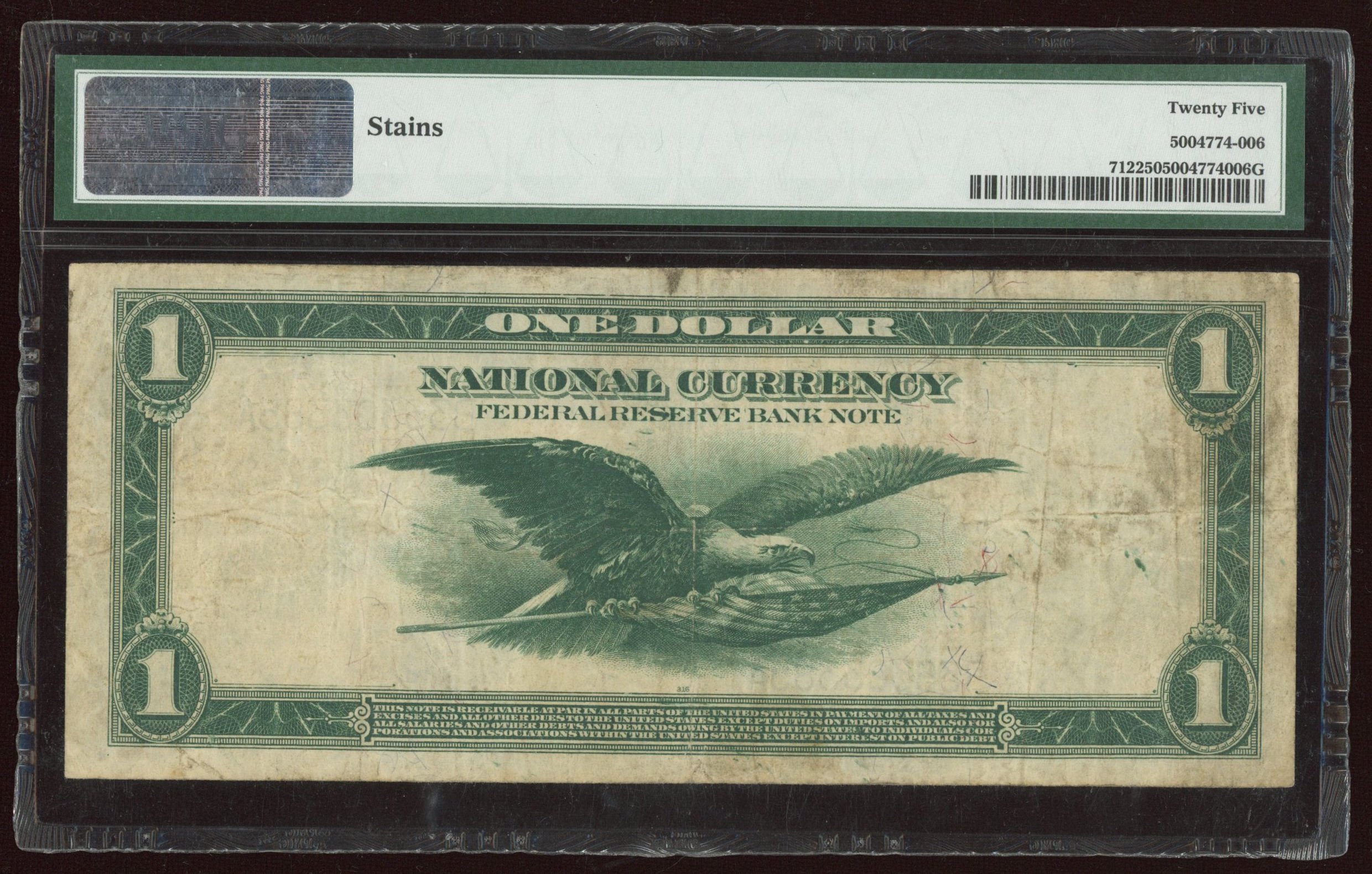 1918 $1 One-Dollar U.S. National Currency Large-Size Bank Note - The Federal Reserve Bank of New York, New York (PMG 25) at PristineAuction.com 1918 $1 One-Dollar U.S. National Currency Large-Size Bank Note - The Federal Reserve Bank of New York, New York (PMG 25) at PristineAuction.com