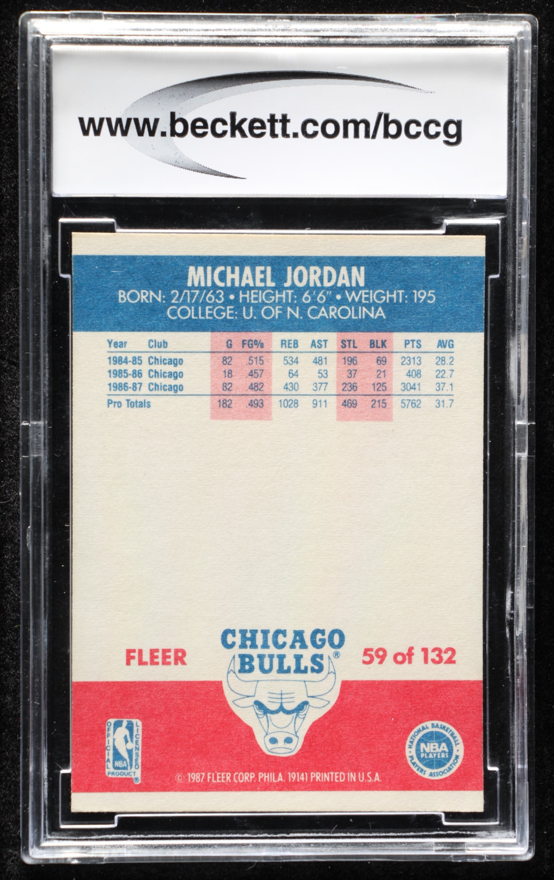 Michael Jordan 1987-88 Fleer #59 (BCCG 10) at PristineAuction.com Michael Jordan 1987-88 Fleer #59 (BCCG 10) at PristineAuction.com
