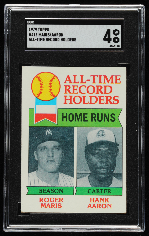 Roger Maris / Hank Aaron 1979 Topps #413 ATL (SGC 4) at PristineAuction.com Roger Maris / Hank Aaron 1979 Topps #413 ATL (SGC 4) at PristineAuction.com