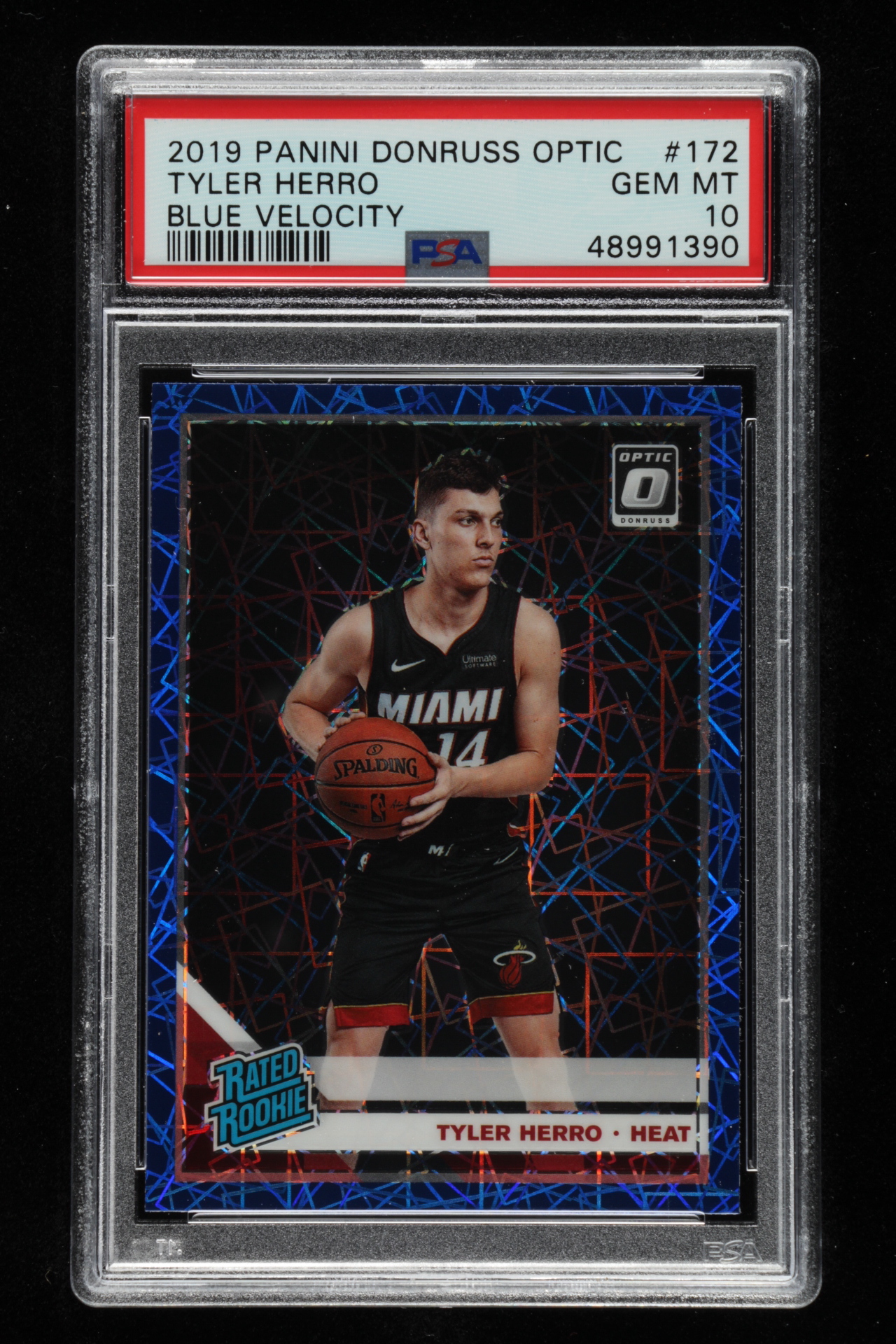 Tyler Herro 2019-20 Panini Donruss Optic Blue Velocity #172 RC (PSA 10) at PristineAuction.com Tyler Herro 2019-20 Panini Donruss Optic Blue Velocity #172 RC (PSA 10) at PristineAuction.com