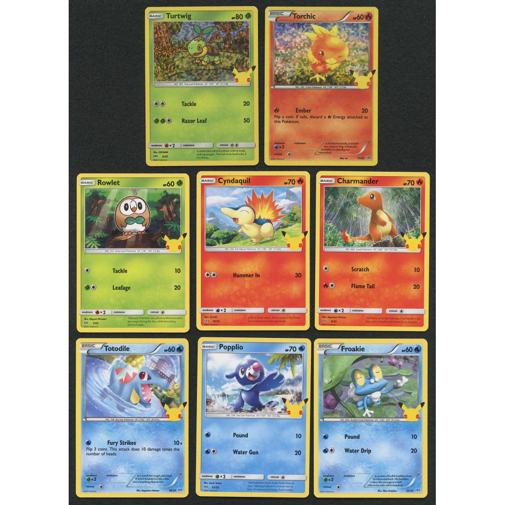 Lot of (8) 2021 Pokemon Cards Including (2) Holo with Turtwig & Torchic