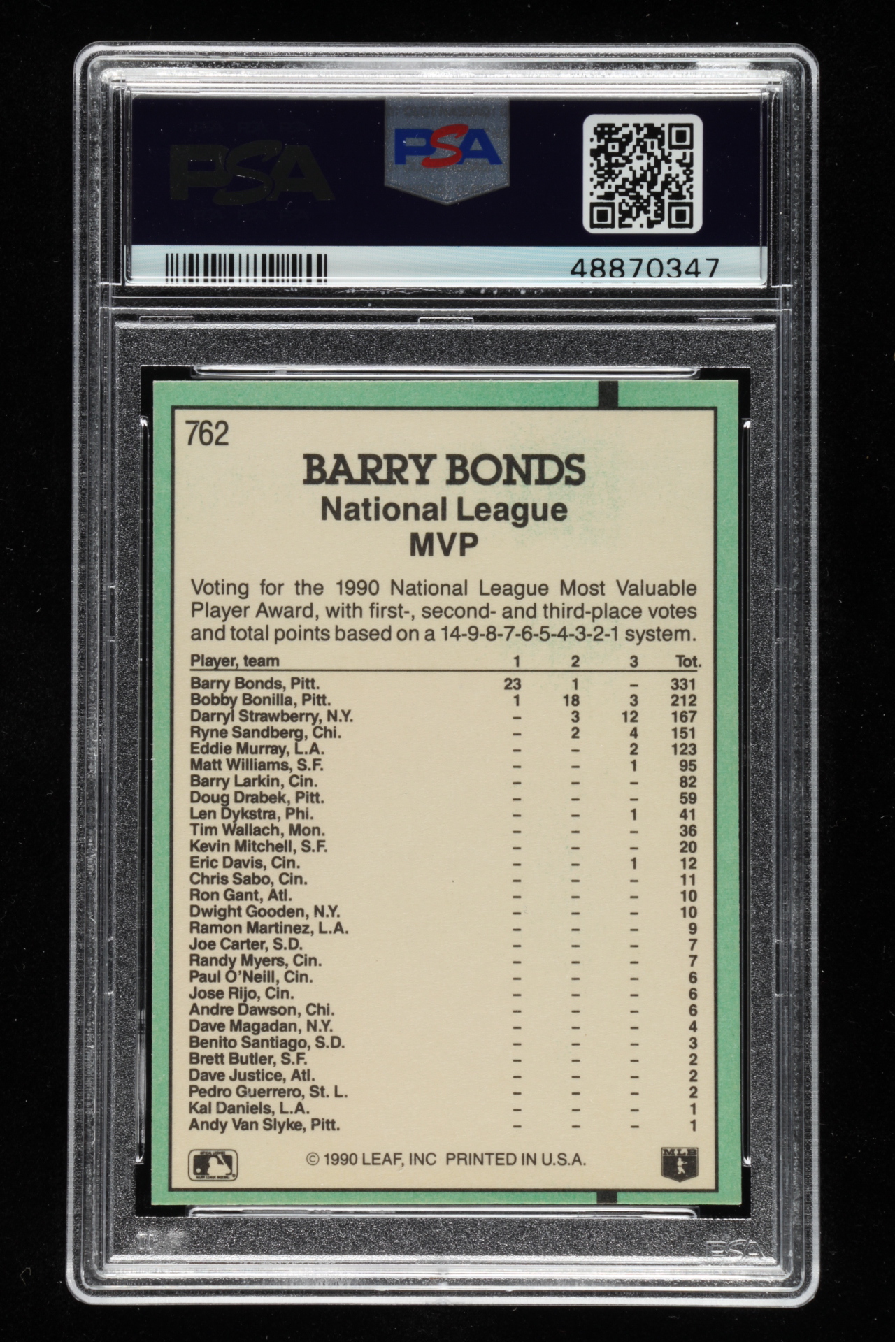 Barry Bonds 1991 Donruss #762 MVP (PSA 7.5) at PristineAuction.com Barry Bonds 1991 Donruss #762 MVP (PSA 7.5) at PristineAuction.com