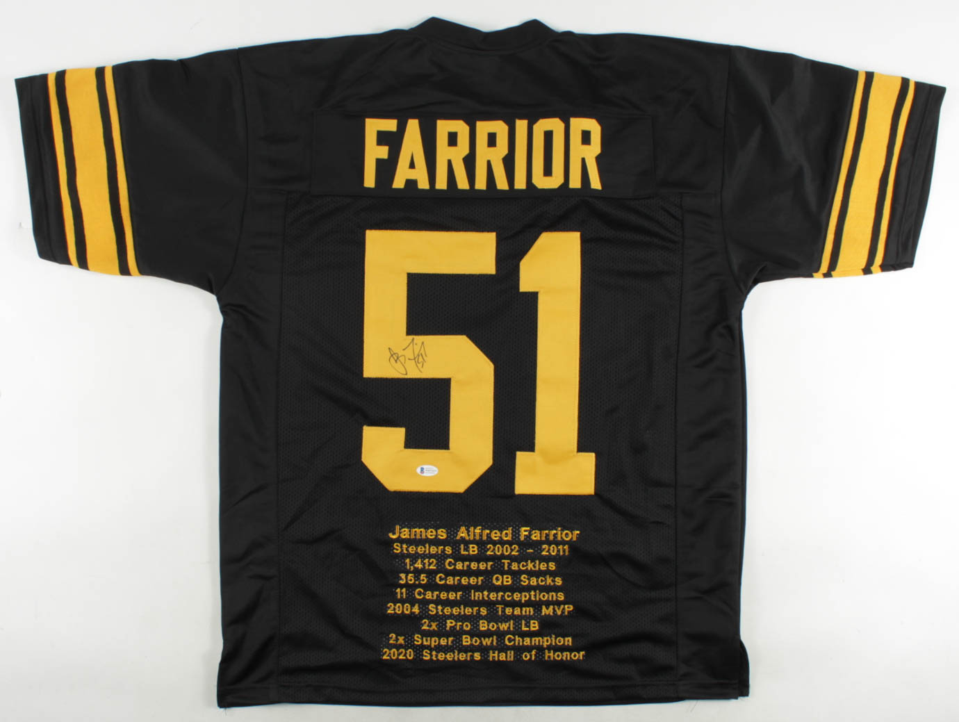 James Farrior Signed Career Highlight Stat Jersey (Beckett COA) at PristineAuction.com James Farrior Signed Career Highlight Stat Jersey (Beckett COA) at PristineAuction.com