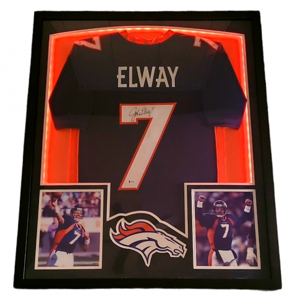 John Elway Signed 32x41 Custom Framed Jersey Display with LED Lights