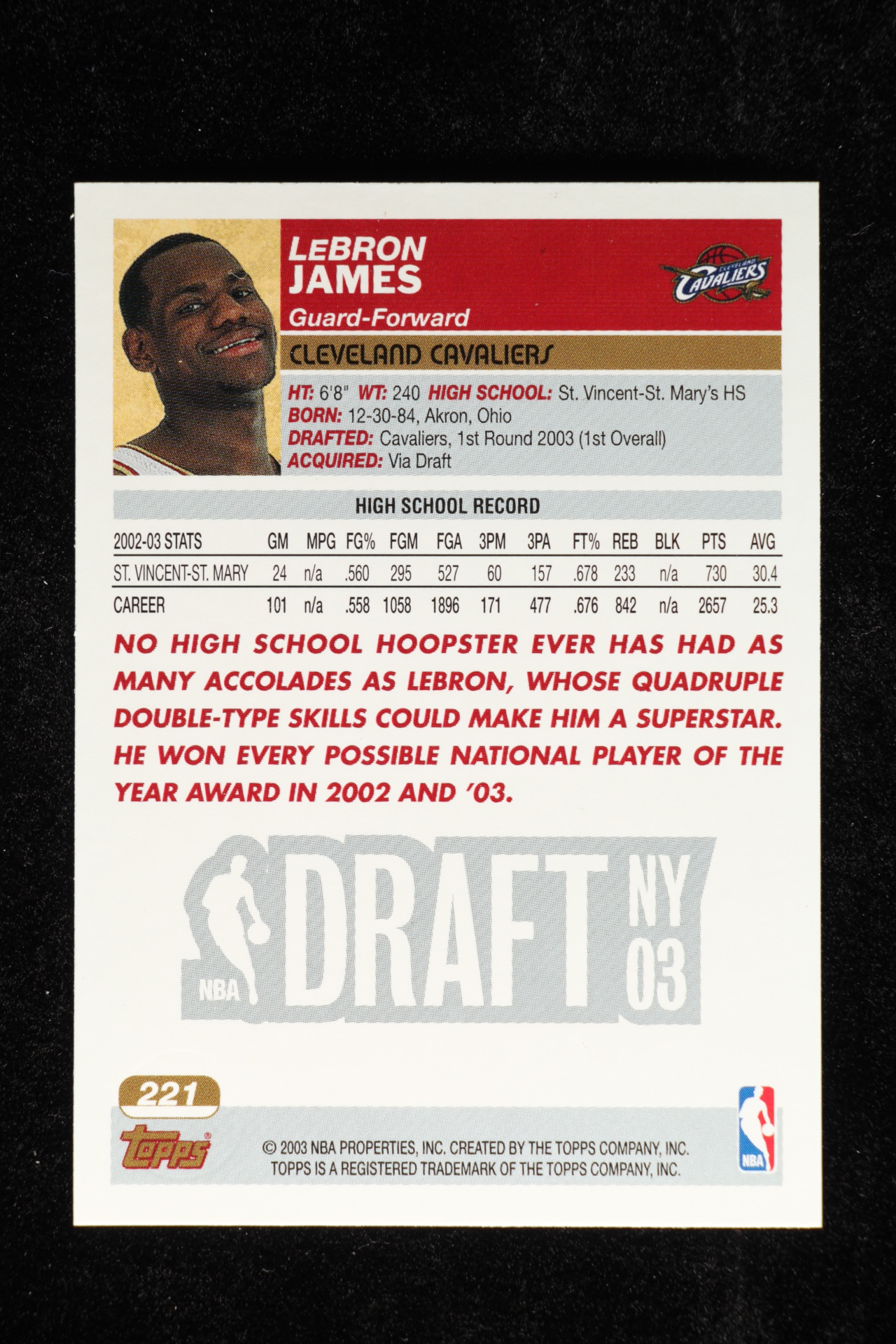 LeBron James 2003-04 Topps #221 RC at PristineAuction.com LeBron James 2003-04 Topps #221 RC at PristineAuction.com